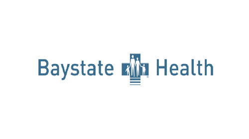Baystate Health logo cross in the middle of logo with four stick figures inside the cross