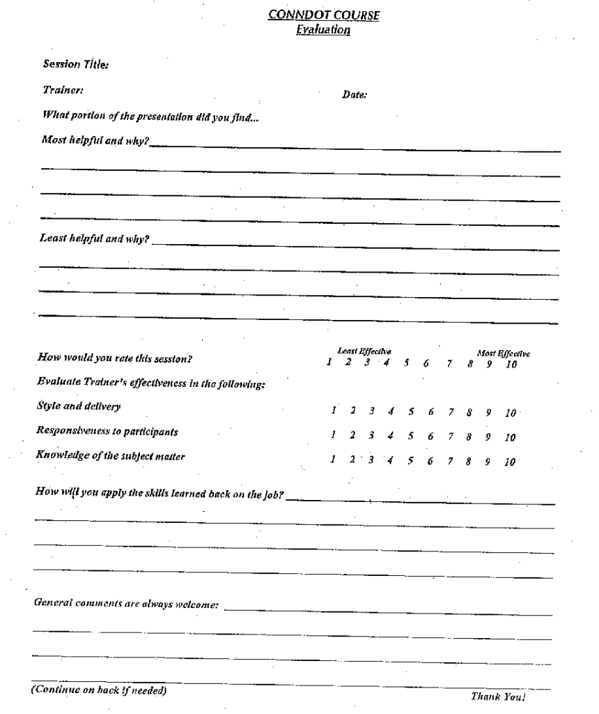 An open response questionaire asking for participant feedback on course.