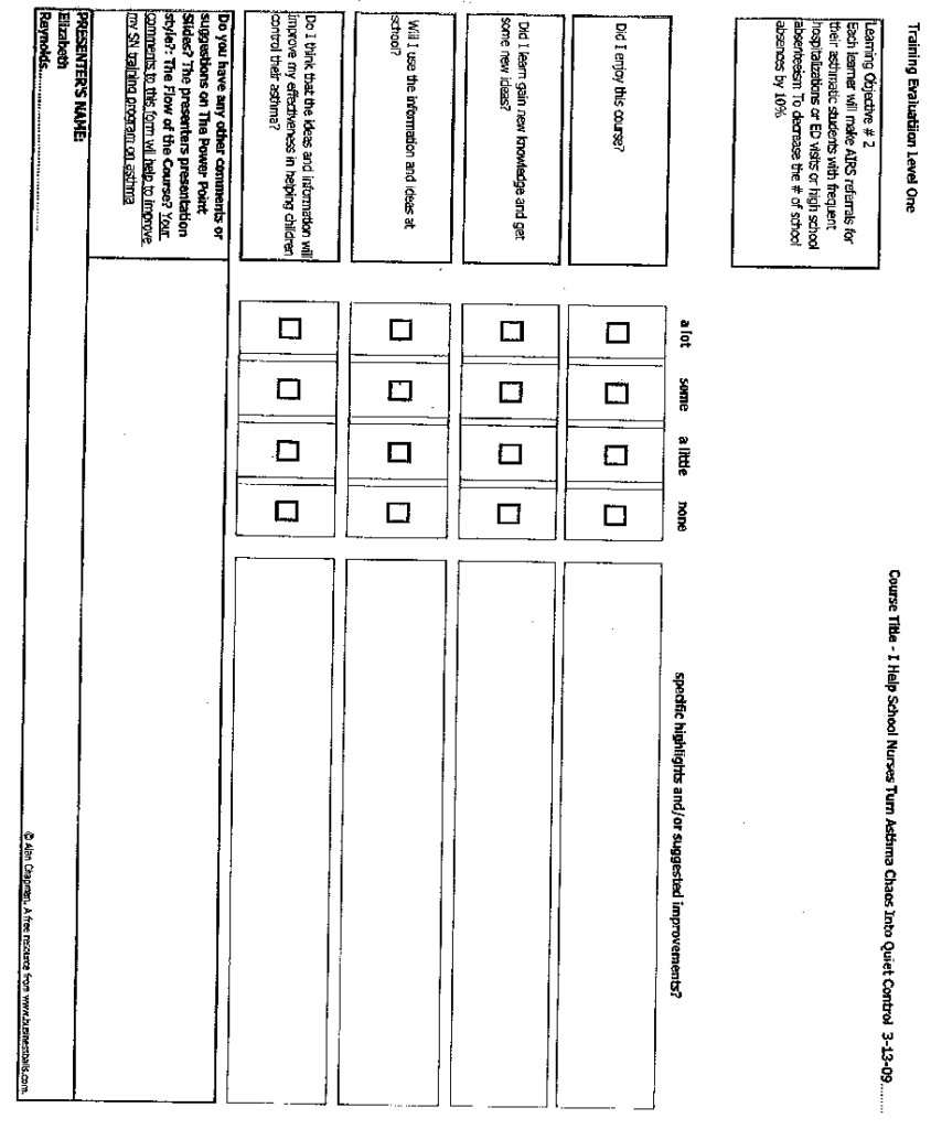 A page of a survey evaluating how pleasant it was to participate in the training session